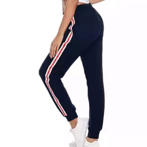 Pants - Navy sweatpants with side red & white stripes Sz M